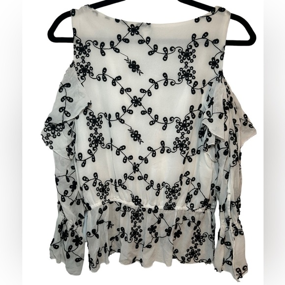 JOIE Carlyton Floral-Eyelet Cold-Shoulder Silk Top- Size Small - Picture 5 of 8